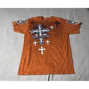 MMA ELITE Shirt Size M Orange Cross Redemption Y2K Affliction Style